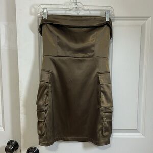 Windsor cargo play satin strapless, mini dress size small army green